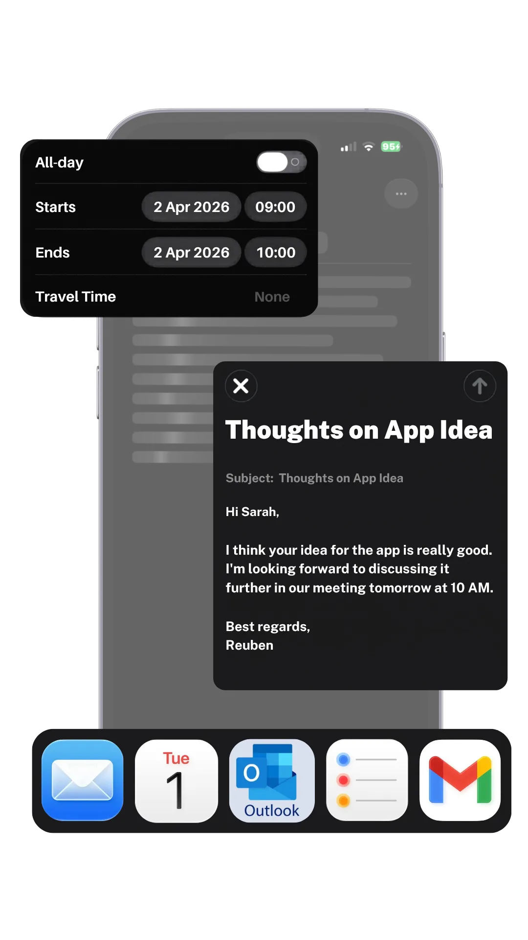 SpeaktoNotes calendar and email extraction